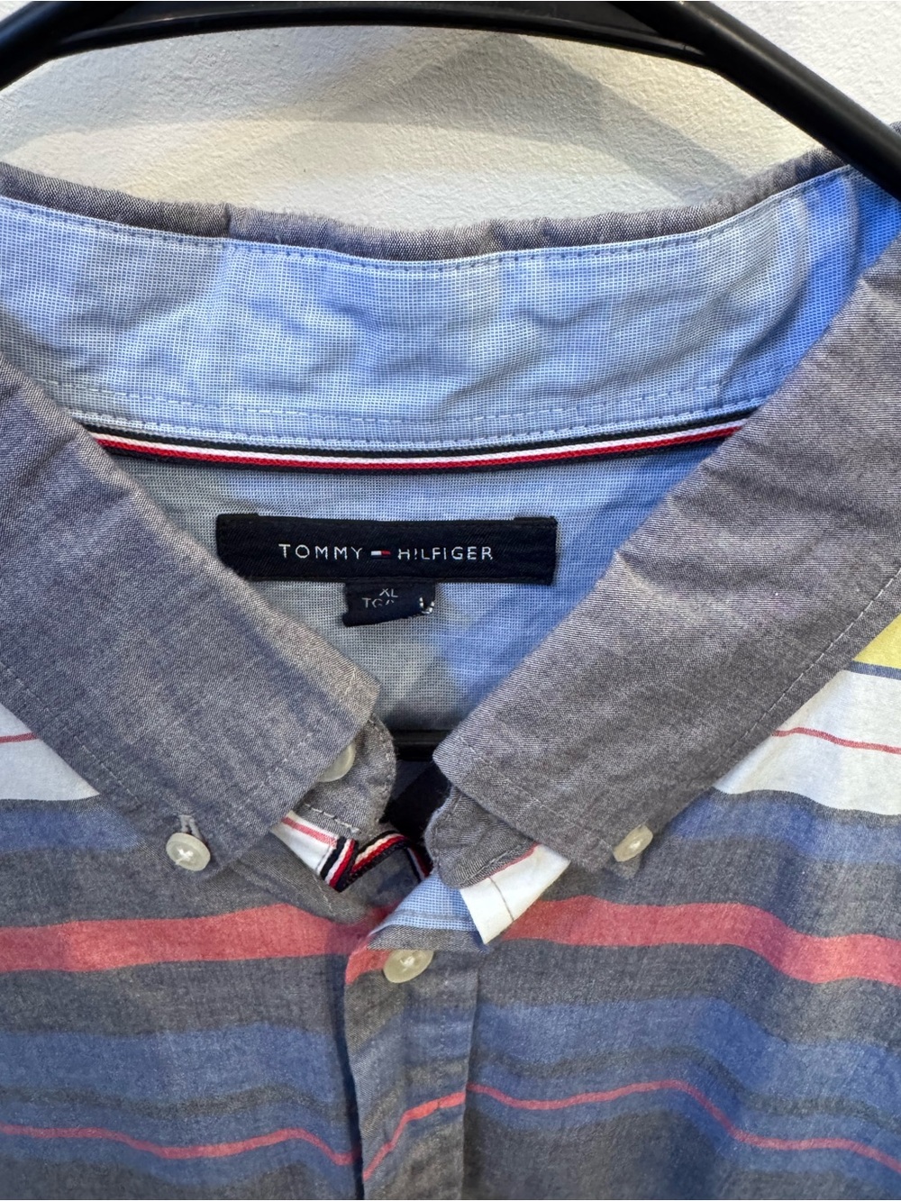 Tommy Hilfiger Gray Button-Down Shirt with Multicolor Stripes